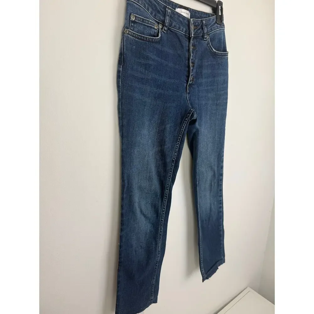 Anine Bing Womens Button Fly Raw Hem Denim Medium Wash Skinny Blue Jeans 26